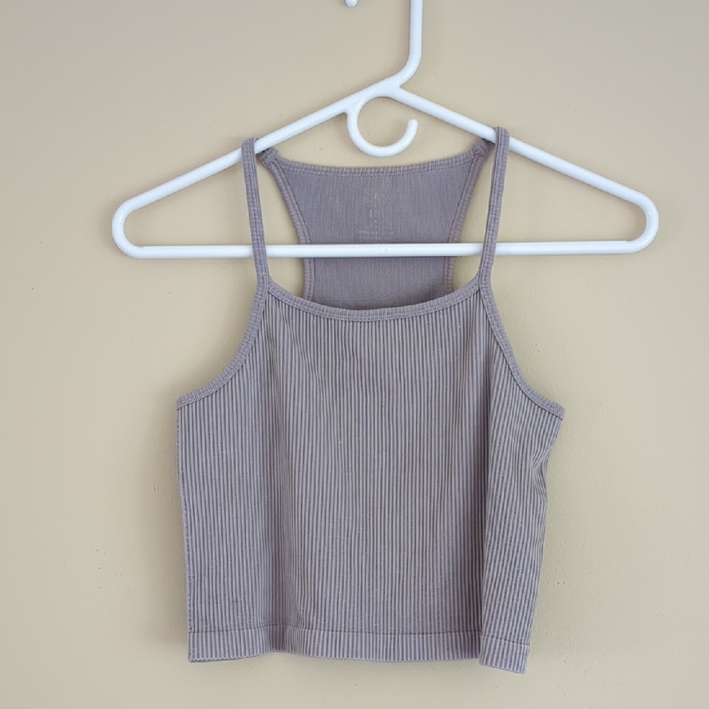 13.5" Pit-to-Pit Purple Ribbed Cropped Tank